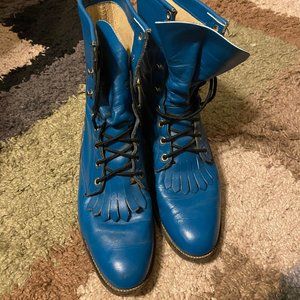 Justin brand blue BOOTS shoes COWBOY vintage retro